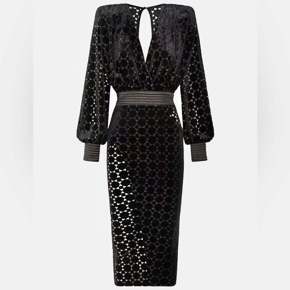 Zhivago Level Laser-Cut Velvet Midi Dress
